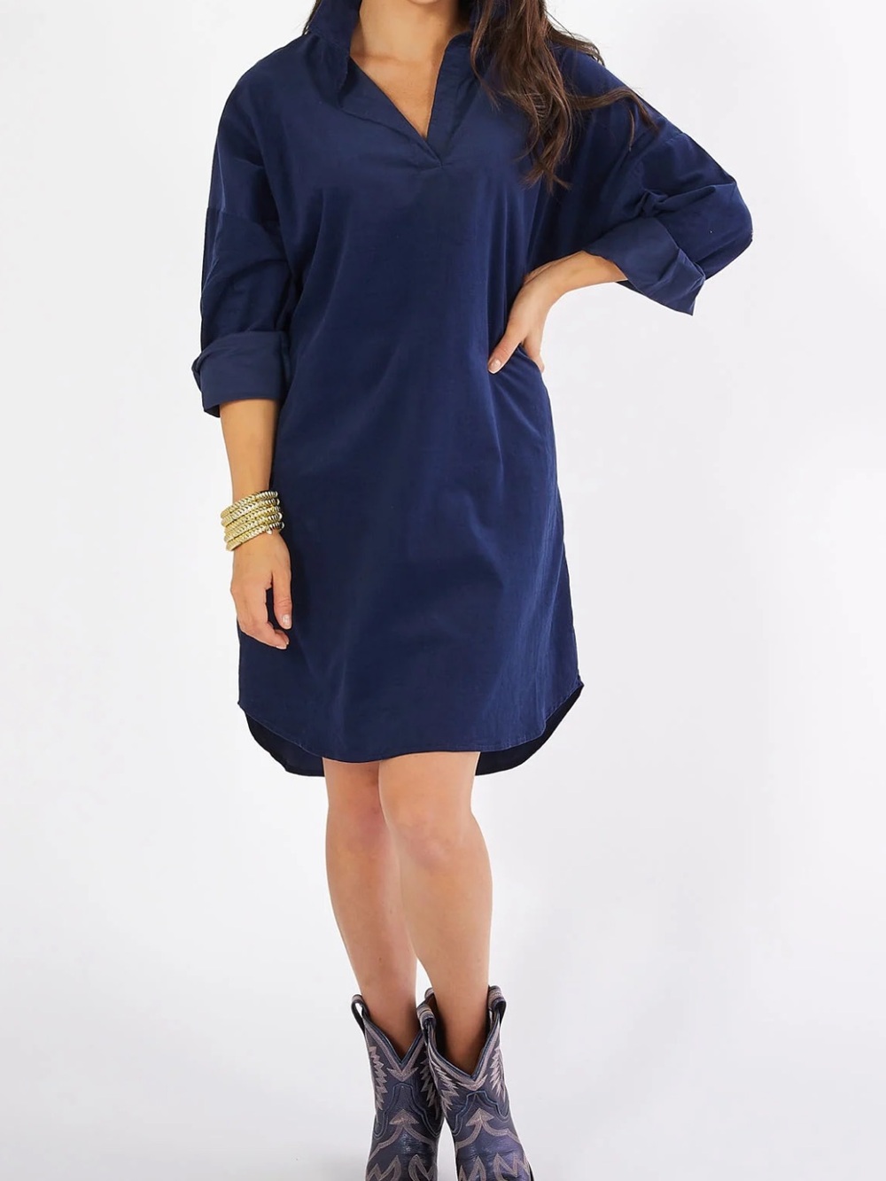 Preppy Dress Corduroy Navy Dress Shirt